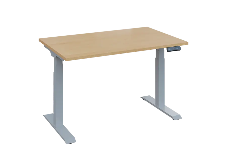 Fleximax 28-12 výškově nastavitelný stůl, kovová podnož stříbrná, deska 25 mm, široký 1200 mm, javor horský